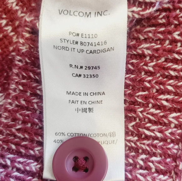 Volcom Nord It Up Skater Duster Cable Knit Long Cardigan Sweater Burgundy Medium - Picture 10 of 11